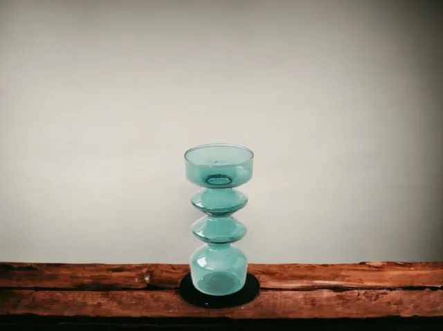 Winq Vrolijke ronde vormen Glas Kaarsenhouder in de kleur Zeegroen - 7x15,5cm- Kaarsenstandaard glas voor 1 kaars – Decoratie woonkamer – Geschikt voor kaars d:7cm