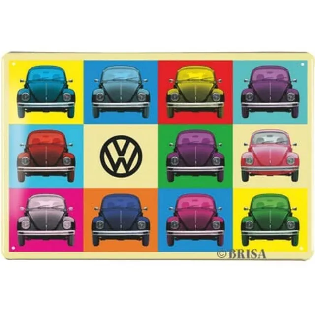 Brisa VW Collection - Volkswagen met VW T1 Bulli Bus retro-vintage-motief, VW-verzamelobject, cadeau-idee, vintage decoratie (20x30 cm) kleurrijk