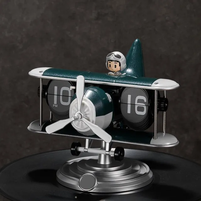 PegasusH Retro Vliegtuig Flip Klok Groen