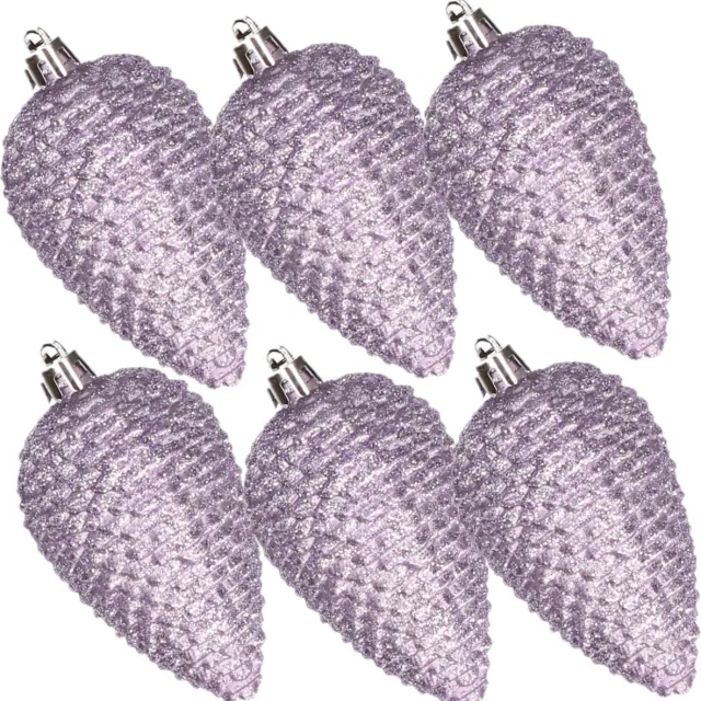 Decoris Kerstornamenten dennenappels - 6x st - lila paars - kunststof -8 cm