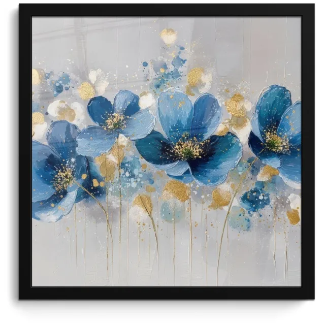 FrameYourWall Poster in lijst - Fotolijst 40x40 cm - Posters - Bloemen - Blauw - Abstract - Posterlijst zwart - Decoratie - Wanddecoratie woonkamer - Muurdecoratie slaapkamer