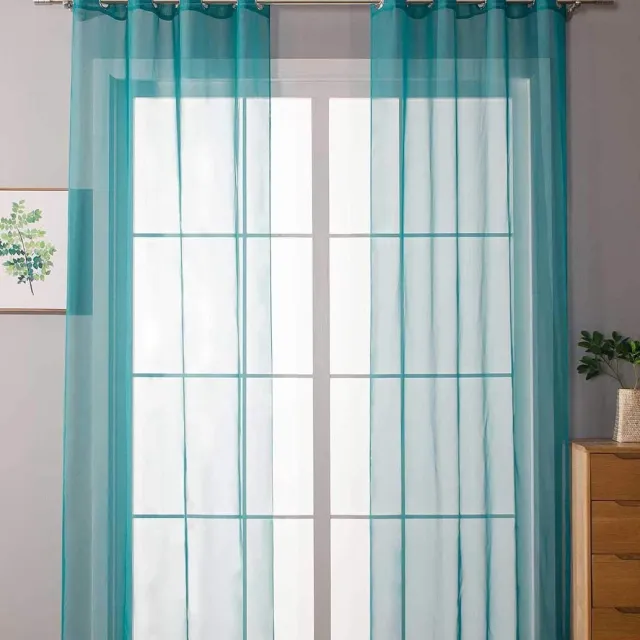 Unyqoos Transparante voile gordijnen set met inslagringen in turquoise voor woonkamer