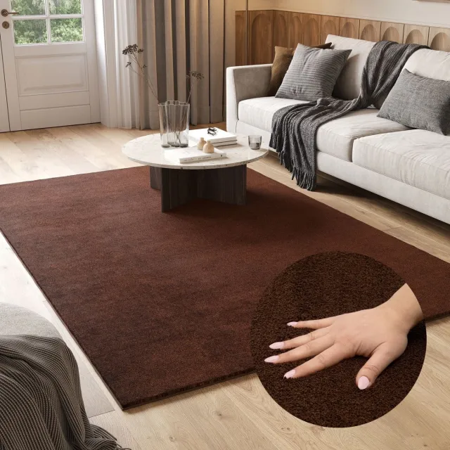 Tapiso Cuddle Vloerkleed Hoogpolig Bruin Antislip Woonkamer Tapijt