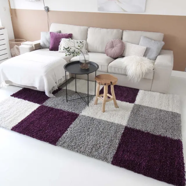 Tapeso Geblokt vloerkleed - Shaggy Trend paars 80x150