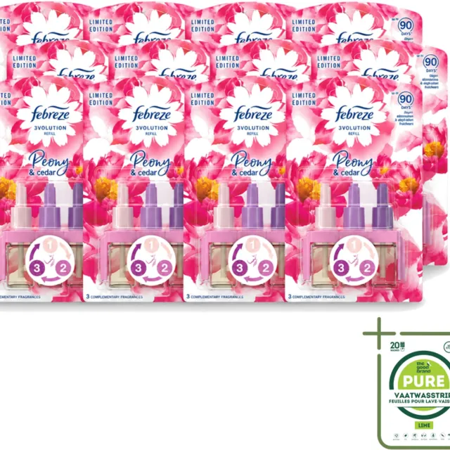 Febreze 12 x Ambi Pur – Luchtverfrisser – 3Volution Peony & Cedar – Langdurig - Grootverpakking - Vaatwasstrips - Luchtverfrisser - Elektrische Luchtverfrisser - Geurrotatie - Geurverwijdering - Frisheid Roze