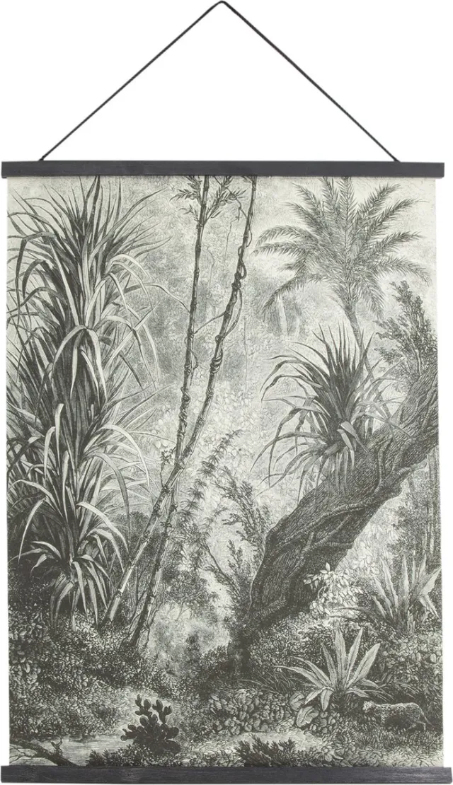 Art for the Home Hangende Poster Jungle Amazone - Planten - 80x60cm - Wit/Zwart