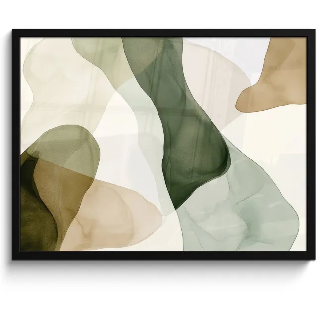 FrameYourWall Poster in lijst - Fotolijst 70x50 cm - Posters - Japandi - Abstract - Groen - Posterlijst zwart - Decoratie - Wanddecoratie woonkamer - Muurdecoratie slaapkamer