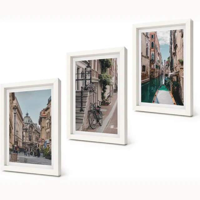 Coloray 3-Delige Schilderij Set - Venetiaanse straten van steden met architectuur en water - 20x30 - Stijlvolle Muurdecoratie - Kantoor - Decoratieve Schilderijen Witte lijst