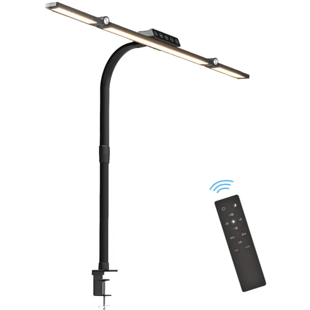 Gloovon Bureaulamp LED Dimbaar - Triple Head 69cm - Met Klem - Afstandsbediening - Lichtsensor - Monitorlamp - Tafellamp - Klemlicht - Voor Dubbele Monitoren - Zwart