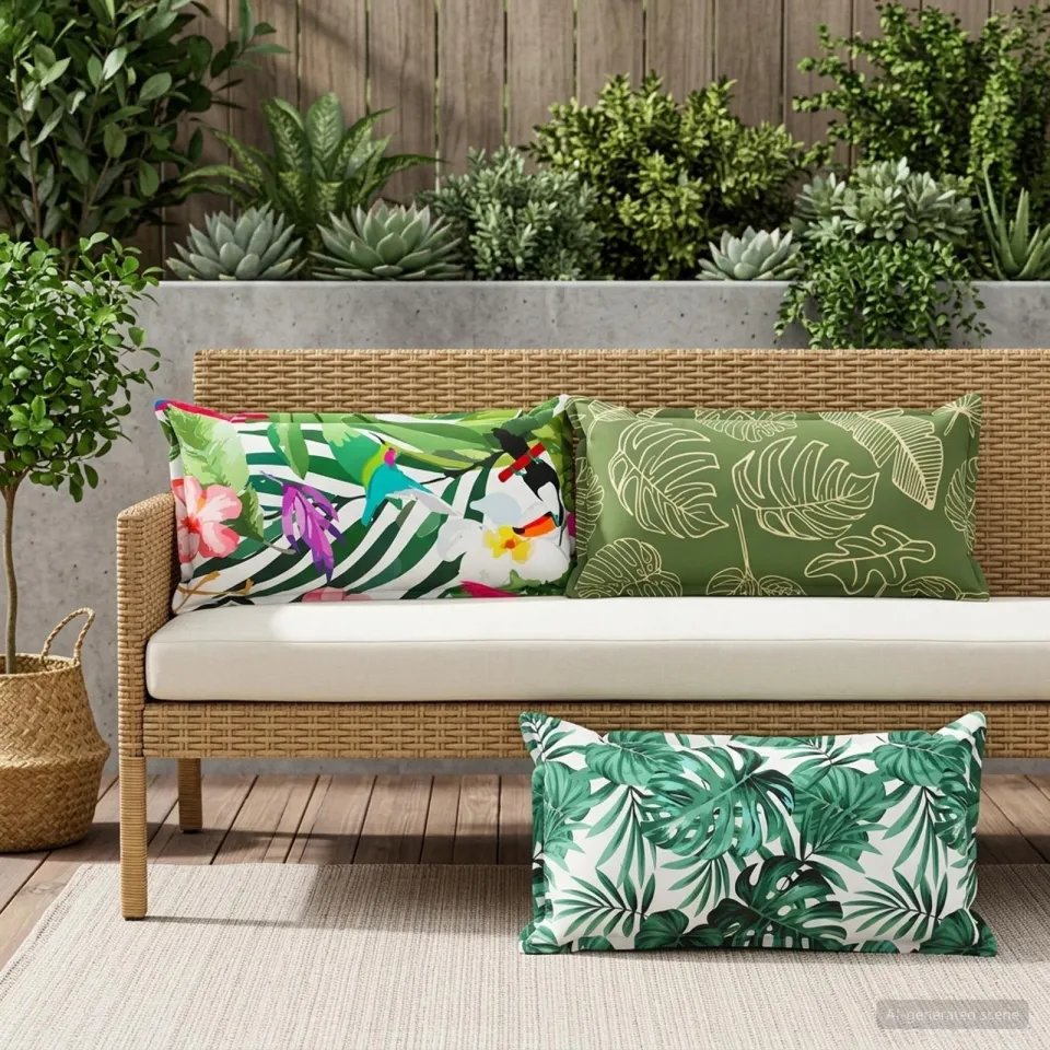 vidaXL Plaid kussen 12 st HOUTEN Bladontwerp 40 x 80 cm Polyester groen, foto 2