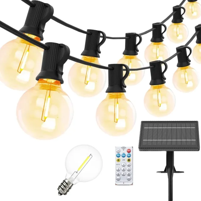 CNLSight Solar LED Lichtsnoer buiten G40- Lichtslinger op Zonne-energie - Tuinverlichting - Waterdichte Solar Led Prikkabel - Feestverlichting - Lampjes slinger - 25 Led Lampen (+ 1 extra led )met Afstandsbediening - 15 Meter