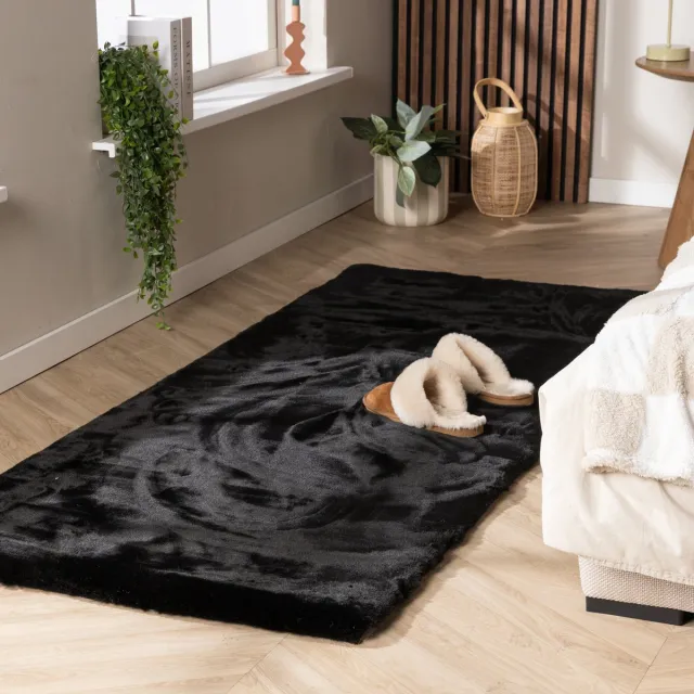 NATURL. Zachte Hoogpolige loper - Comfy Supreme Zwart - 80x180cm
