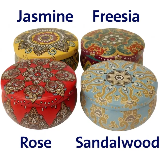 scented candle 4-delige Geurkaars Set – Jasmijn • Sandelhout • Roos – Luxe Cadeau Sfeerkaarsen 4-Pack Multi