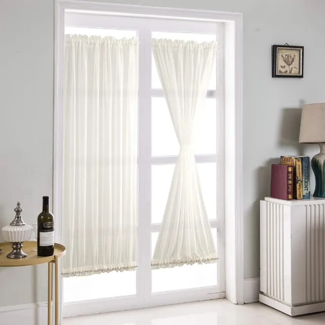Famanu Franse deurgordijnen in pure witte chiffon, 64 x 183 cm, ademend en lichtdoorlatend voor een elegante uitstraling en privacy, eenvoudig te installeren met stangvakken