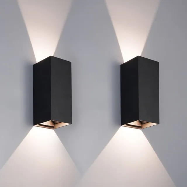 HOFTRONIC Miles XL - Set van 2 LED Wandlampen Dimbaar - 20 Watt 2000 lumen - H 23cm B 12cm - 3000K Warm wit - IP65 waterdicht - Zwart - Up & Down lamp voor binnen en buiten
