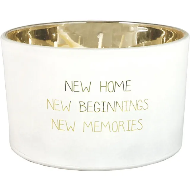 My Flame New Home, New Beginnings New Memories - Fresh Cotton - Wit/Goud - 50 branduren - 13.5 x 9cm