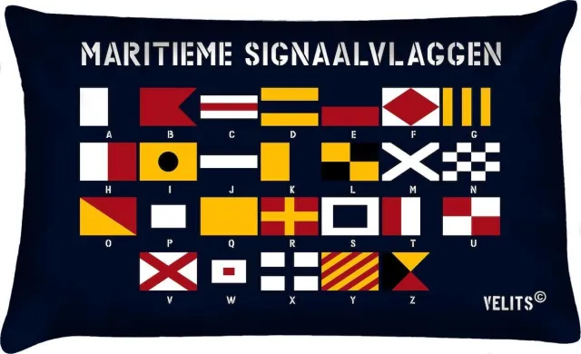 Velits outdoor Sierkussen - Buitenkussen Seinvlaggen Alfabet Donkerblauw Bootkussen Waterafstotend - Multicolor - 60 Cm X 40 Cm