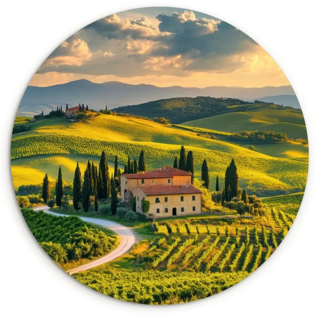 WallCircle Wandcirkel 150x150 cm - Muurcirkel Toscane - Landschap - Wijngaarden - Muurdecoratie woonkamer - Wanddecoratie slaapkamer - Kamer decoratie accessoires - Ronde schilderijen