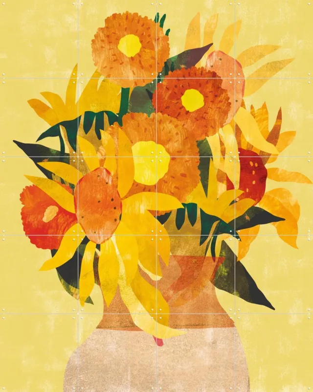 IXXI Sunflowers in a Vase, Lotte Dirks & Van Gogh 21st Century - 80 x 100 cm - Grote wanddecoratie en posters - Klassiek, Abstract, Gemengde Geel