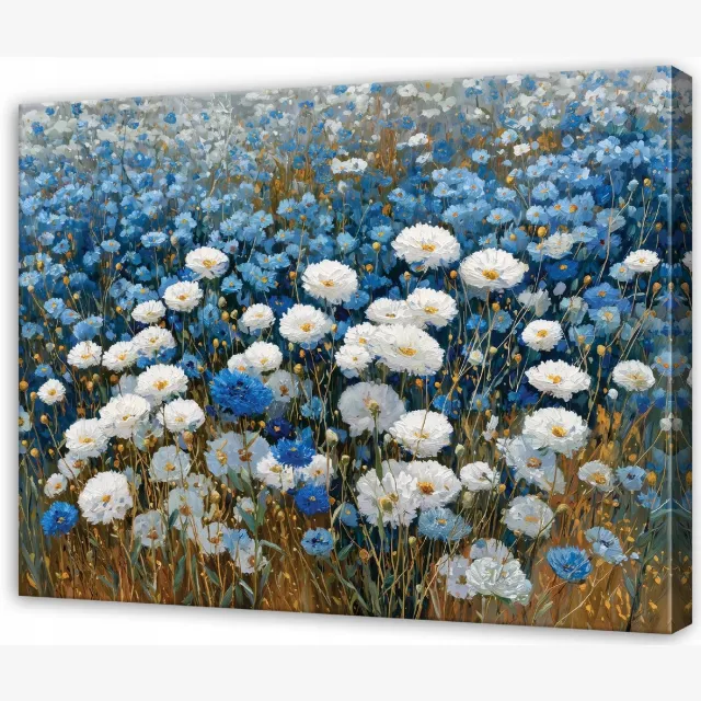 WALLARENA Schilderij op Canvas 40x30 cm - Schilderijen - Canvas schilderij - Bloemen motif - Van Slaapkamer naar Woonkamer - Op het doek Blauw