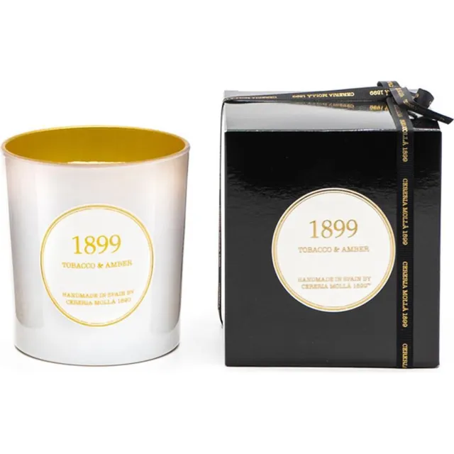 Cereria Mollà 1899 Geurkaars XL 700g Tobacco & Amber Gold Edition luxe geurkaars sojawas 3 wieken katoenen lont wit