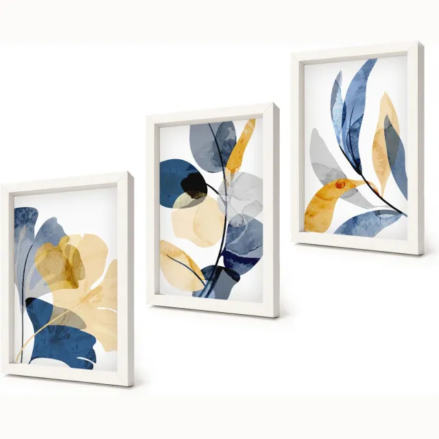 Coloray 3-Delige Schilderij Set - Plantenmotieven in aquarelstijl - 20x30 - Stijlvolle Muurdecoratie - Kantoor Witte lijst