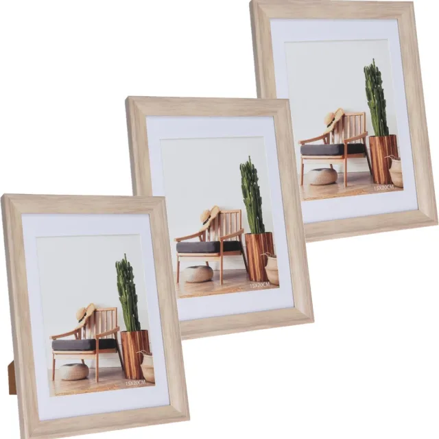 Home & Styling 3x stuks kunststof fotolijst met hout look geschikt voor een foto van 15 x 20 cm Bruin