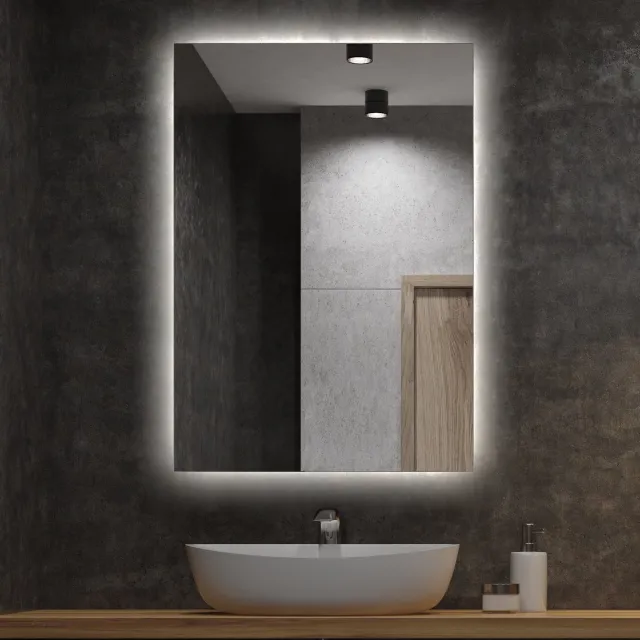 Coloray Spiegel für Wohnzimmer Rechteckig LED - Rechteckige Decoratieve Wand-LED Spiegel - 60 cm x 40 cm - Scandinavische Rechteckige LED Spiegel - Symmetrische Rechteckige LED Spiegel - Neutraal Licht - Rechteckige LED Spiegel