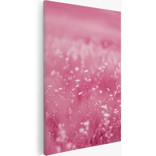 Saammp Canvas Schilderij - Roze landschap - Natuur - Bloemen - 40x60 - Foto op canvas - Wanddecoratie - Muurdecoratie Woonkamer - Kantoor Decoratie Multicolor