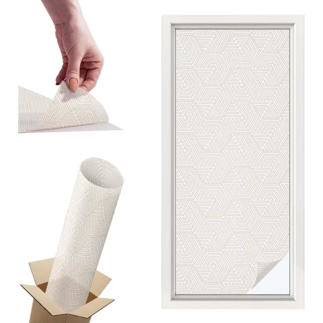 TULUP Raamfolie Anti inkijk - Rechte driehoeken Privacy Folie Raam - 50x116 cm - Beige Anti inkijk Folie - Raamfolie Tegen inkijk Glas in Lood - Voor de hal, voor de woonkamer, voor het kantoor - Raamfolie Zonwering Beige - Rechte driehoeken