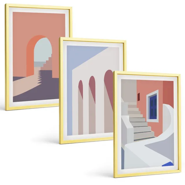 TULUP 4-Delige Schilderij Set - Illustraties van stedelijke architectuur in minimalistische stijl - 40 x 60 cm - Decoratieve Muurdecoratie - Slaapkamer - Moderne Wanddecoratie Gouden lijst