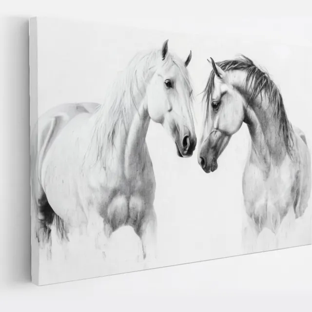 Saammp Canvas Schilderij - 2 Paarden - Kunst - Dieren - Natuur - 45x30 - Foto op canvas - Wanddecoratie - muurdecoratie Woonkamer - Slaapkamer decoratie - Canvas Print Multicolor