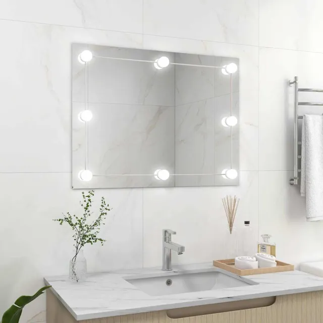 vidaXL Wandspiegel zonder lijst met LED-lampen rechthoekig glas zilver