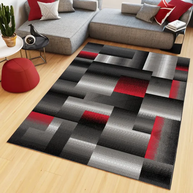 Tapiso Maya Vloerkleed Grijs Woonkamer Slaapkamer Tapijt Maat- 200x200 Grijs Rood Antraciet 3