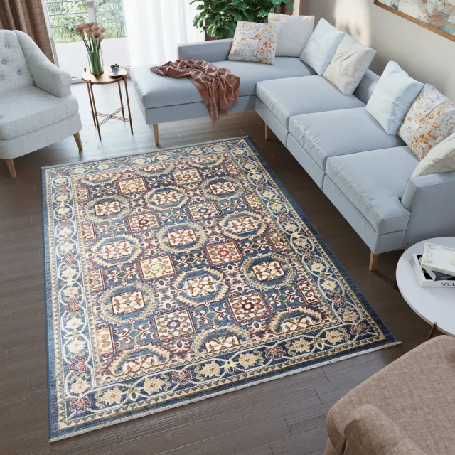 Tapiso Rivoli Vloerkleed Blauw Vintage Oosters Oriental Tapijt Maat- 140x200