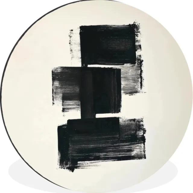 WallCircle Wandcirkel - Muurcirkel - Rechthoeken - Penseelstreken - Abstract - Zwart - Aluminium - Dibond - 30x30 cm - Binnen en Buiten