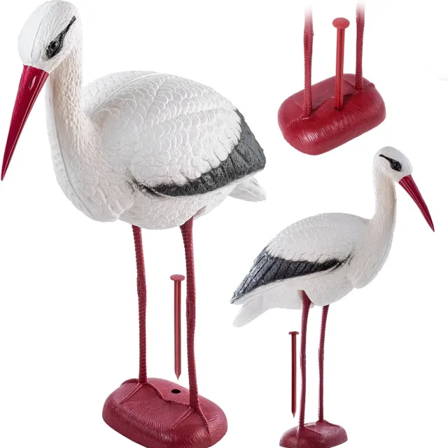 KADAX Ooievaar-tuinfiguur 78 cm, klapperooi van kunststof, visreigerbescherming, tuindecoratie, vogelafweer, vijverbescherming, vogelverschrikker voor vijver, tuin rood