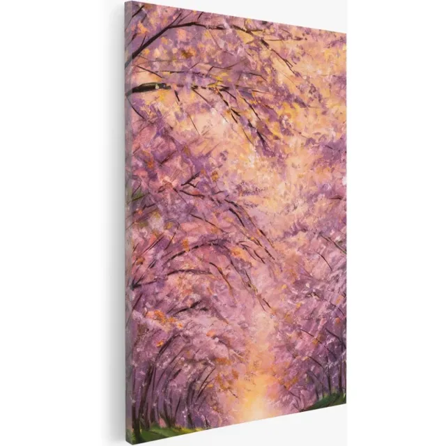 Saammp Canvas Schilderij - Pad tussen de bomen door - Roze - Landschap - Natuur - 60x90 - Foto op canvas - Wanddecoratie - Muurdecoratie Woonkamer - Slaapkamer decoratie - Canvas Print Multicolor