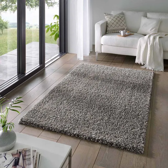 Tapeso Vierkant hoogpolig vloerkleed - Classic donkergrijs 200x200