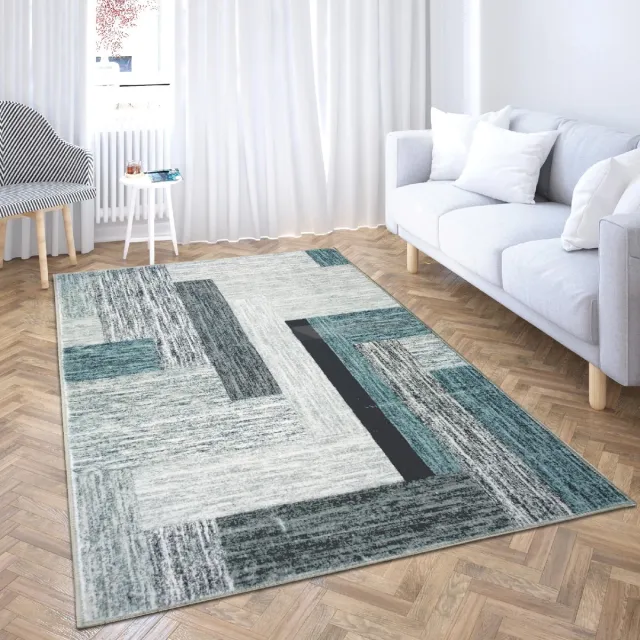 Unyqoos Moderne en Elegante Vloerkleed voor Woonkamer, Slaapkamer en Meer met Stijlvol Design in Grijs en Lichtblauw