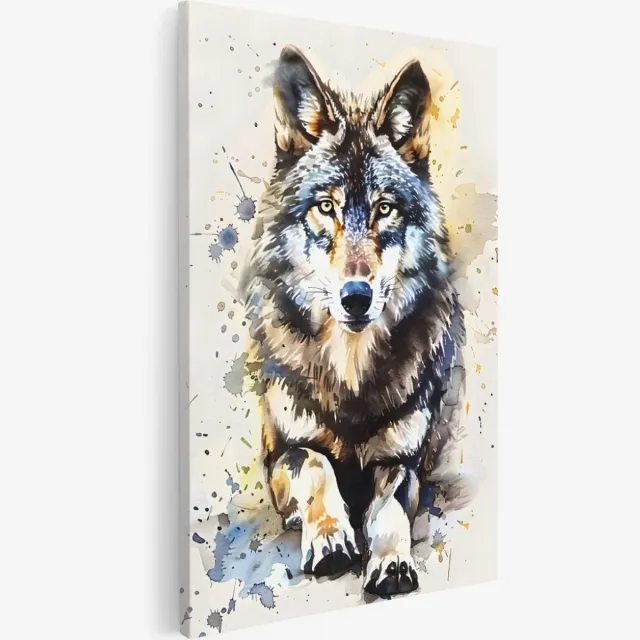 Saammp Canvas Schilderij - Wolf - Beige - Abstract - Dieren - 40x50 - Foto op canvas - Wanddecoratie - Muurdecoratie Woonkamer - Slaapkamer decoratie - Canvas Print Multicolor