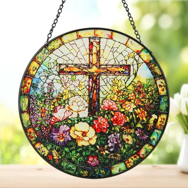 OUTARO Glazen Zonnevanger | Transparante maanvormige zonnevanger/dromenvanger | Elegante raamdecoratie die een warme sfeer in huis creëert | Woondecoratie | 16 cm | Stijl 9