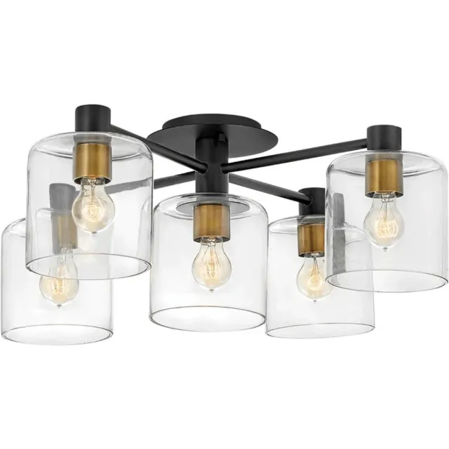 Hinkley LED Plafondlamp Axel | 5X E27 Max 60W | Dimbaar | Black with Heritage Brass Geen