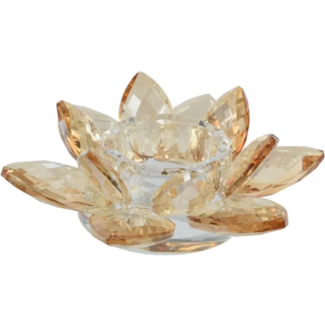 Decoris theelichthouder glas bloem 13.5x4.5cm transparant, bruin