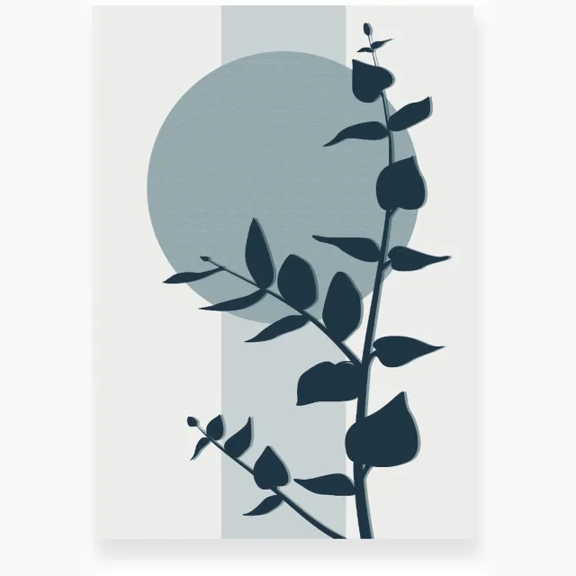 Yisual Poster 50x70 cm - Eucalyptus - Plant - Blauw - Lichtgrijs - Minimalistisch - Japandi Muurdecoratie - Wanddecoratie