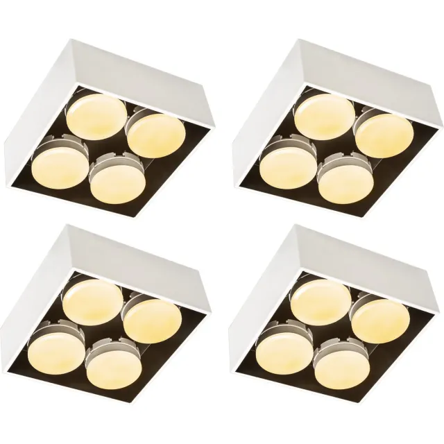 LED's light by Shada Cube Plafondlamp met 4 lichtpunten - Draaibaar licht - Staal - 20 x 20 cm - GX53 - Wit - 4PACK - Plafonniere - Plafonnieres - Plafoniere slaapkamer - Plafondlampen - Badkamerlamp - Plafond lamp