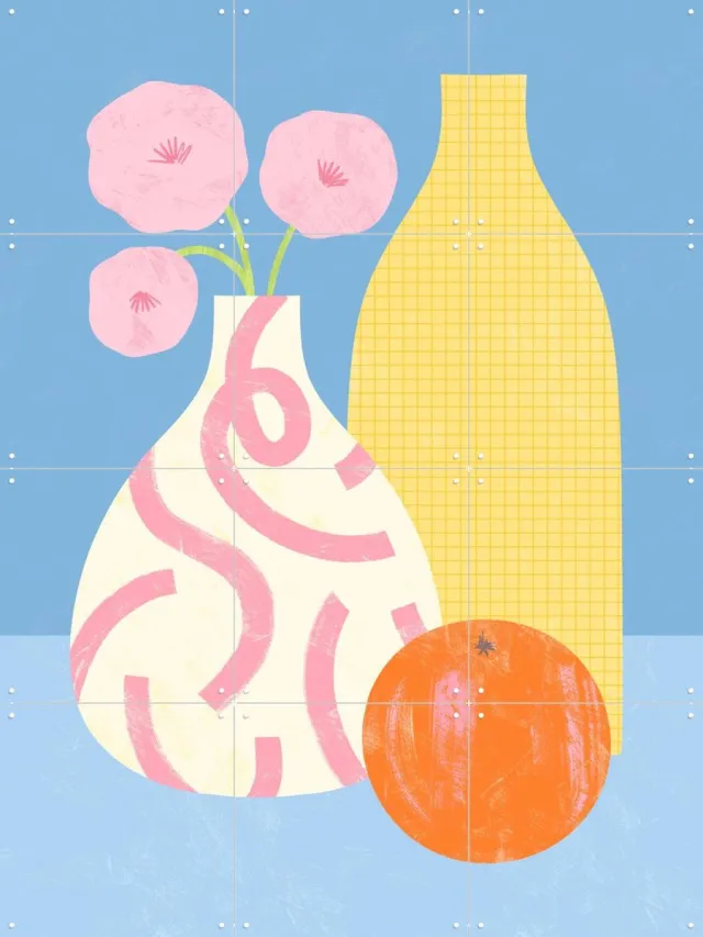 IXXI Still Life, Melissa Donne & Various - 60 x 80 cm - Grote wanddecoratie en posters - Grafisch Ontwerp, Speels, Illustraties, Woonkamer, Keuken Oranje / Roze / Geel / Blauw