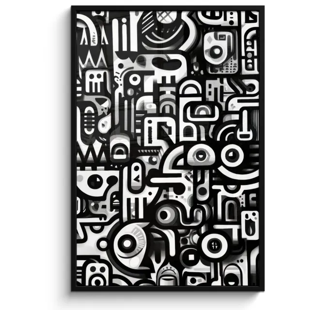 FrameYourWall Poster in lijst - Fotolijst 80x120 cm - Posters - Symbolen - Abstract - Grafisch - Zwart - Posterlijst zwart - Decoratie - Wanddecoratie woonkamer - Muurdecoratie slaapkamer