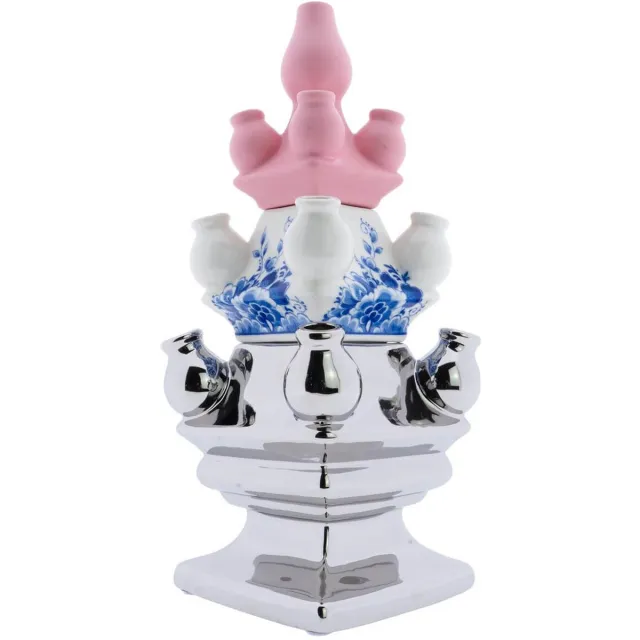 Heinen Delfts Blauw Tulpenvaas Stapelgekte Hollands Zilver Mix 1 - Keramiek - 40 cm Multicolor