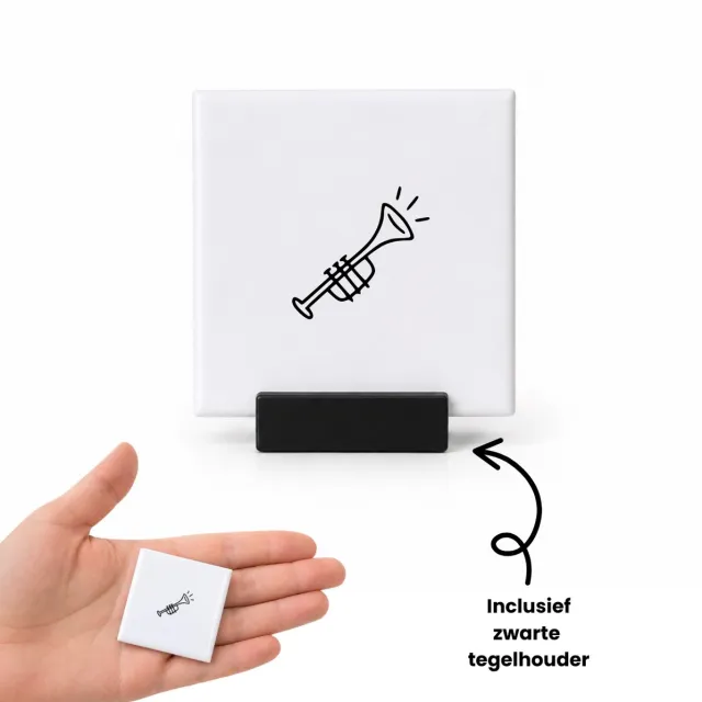 Hacebo Trompet tegeltje met tegelhouder - Trompet - beste trompet speler - tegeltjes met tekst - leuk cadeau voor je vriend om te geven - verjaardag muzikant - spreuktegels - 4.8x4.8 CM Wit